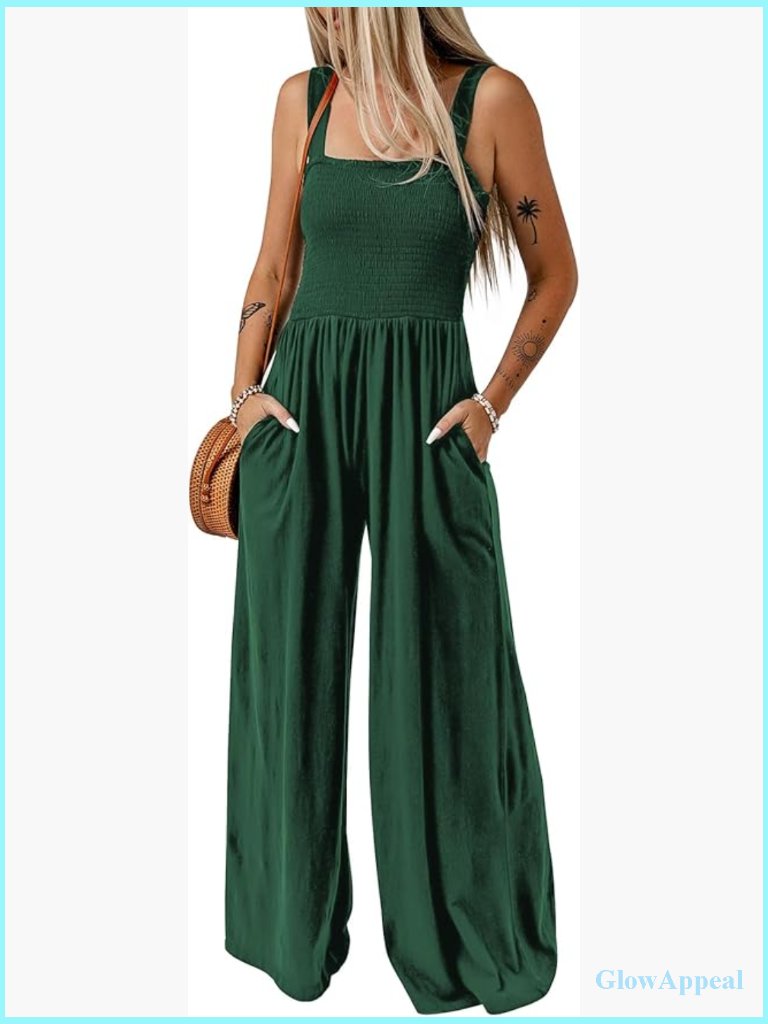 Loose Wide Leg Jumpsuit Sleeveless Romper With Pockets